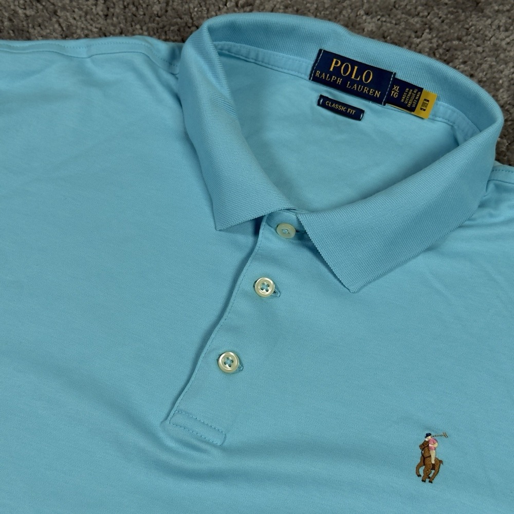 Polo Ralph Lauren Polo Shirt Mens XL Light Blue Flesh Pony Casual Short Sleeve